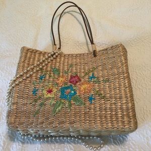 Kaela Vintage Wicker Ratan Floral Purse